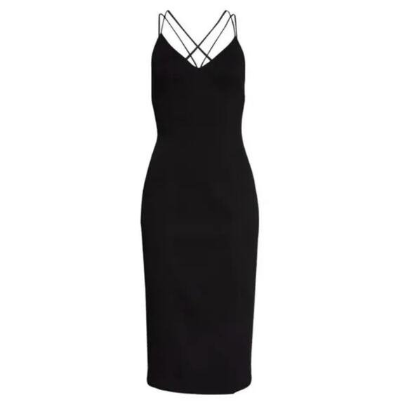 Misha Benecia Black Strappy Back Midi Cocktail Dress Size 10 - Picture 5 of 16